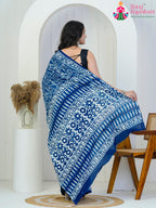 Blue Cotton saree with Printed back view
