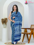 Blue Cotton officeParty saree with Printed from Rang Rajasthani