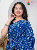 Blue Cotton saree with Printed close up detailing