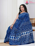 Blue Cotton saree with Printed side drape view