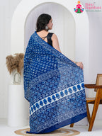 Blue Cotton saree with Printed back view