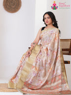 Cream SyntheticSilk saree with Printed pallu detailing