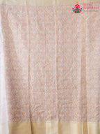 Cream SyntheticSilk saree with Printed pleats view