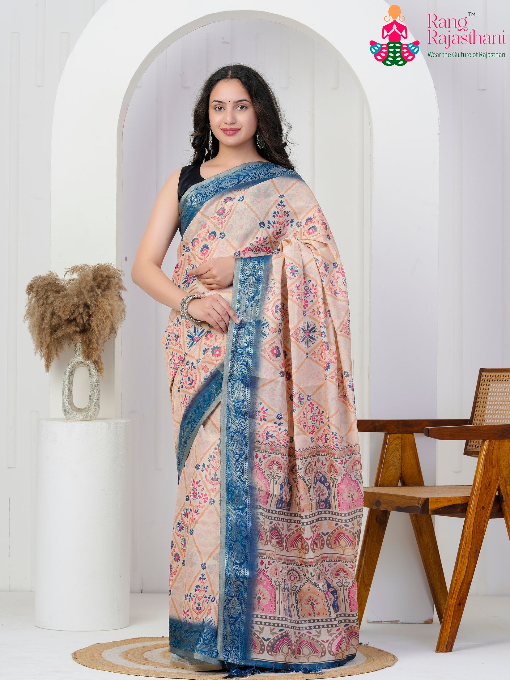 Blue Imported Wedding saree with Printed from Rang Rajasthani