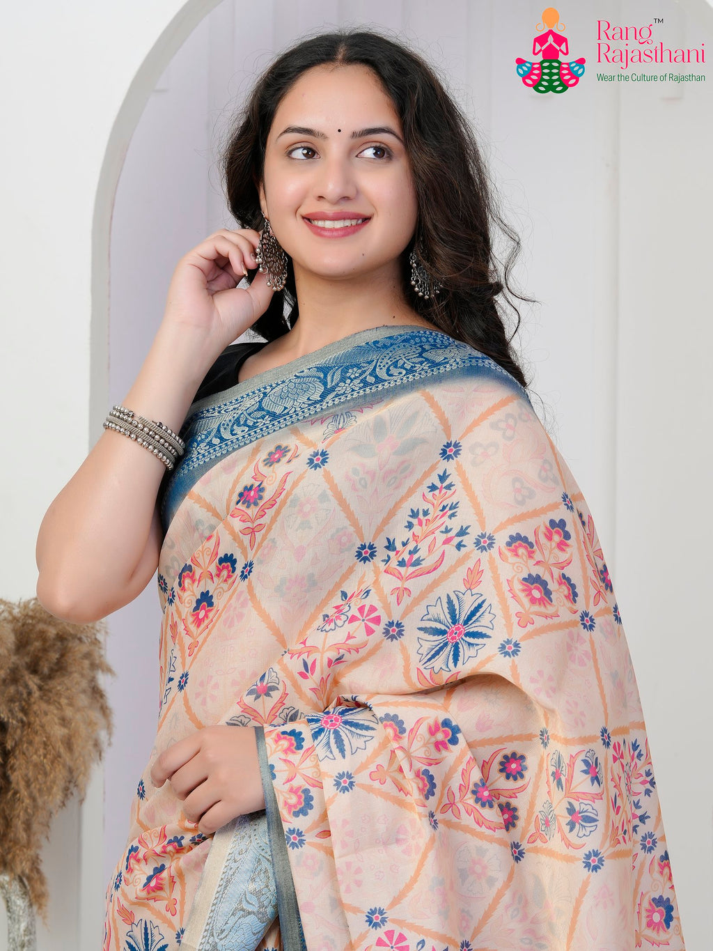 Blue Imported saree with Printed close up detailing