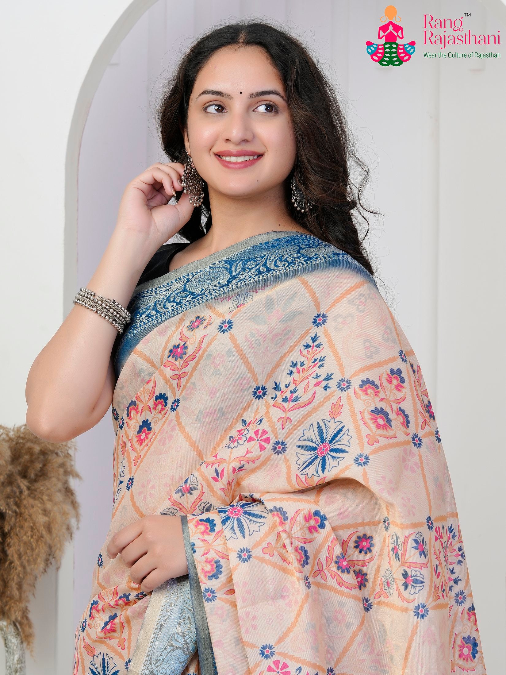 Blue Imported saree with Printed close up detailing