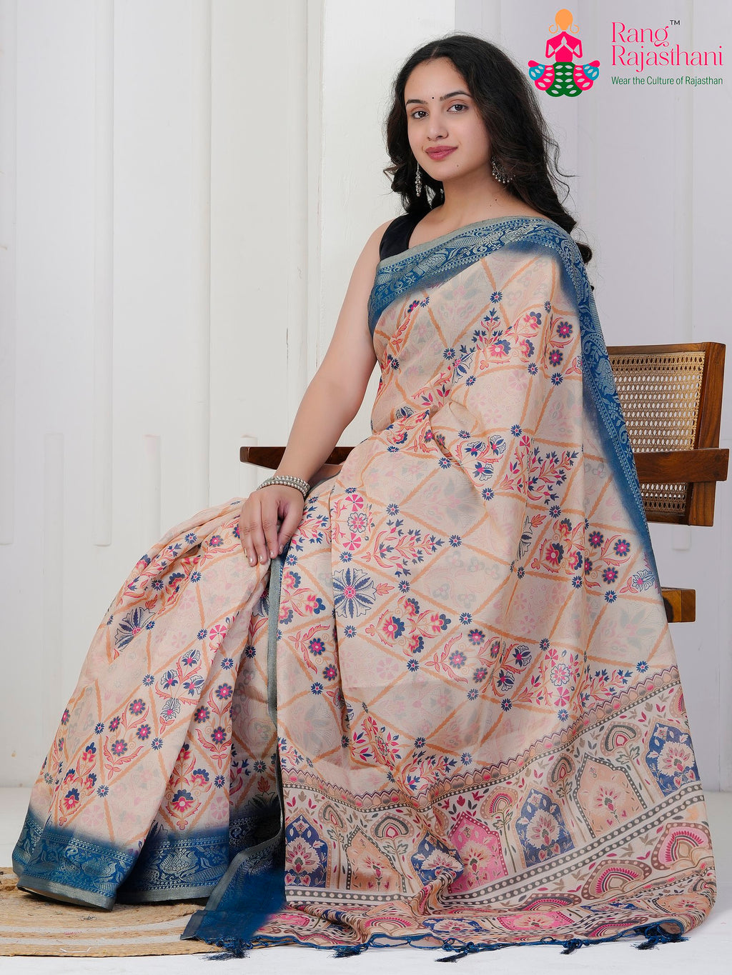Blue Imported saree with Printed pleats view