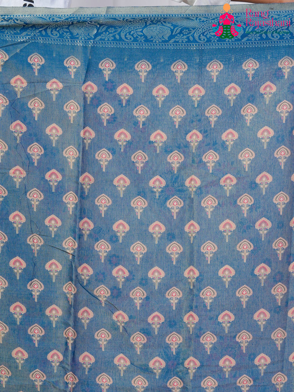 Blue Imported saree with Printed pallu detailing