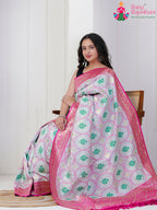 White SyntheticSilk saree with Printed pallu detailing