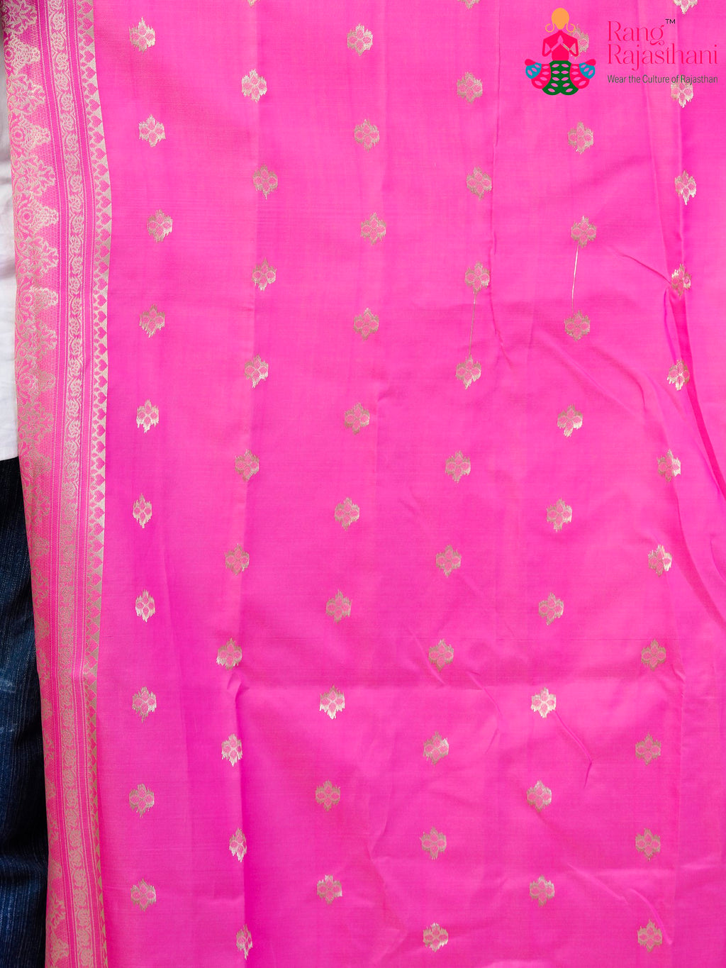 White SyntheticSilk saree with Printed pleats view