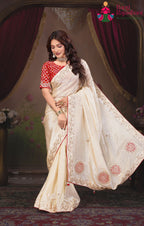 Cream Silk saree with Gotta Patti Work close up detailing