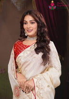 Cream Silk saree with Gotta Patti Work back view