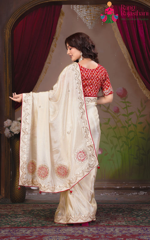 Cream Silk saree with Gotta Patti Work side drape view