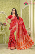 Red Georgette Traditional Puja saree with Khaddi Work With Rich Pallu from Rang Rajasthani