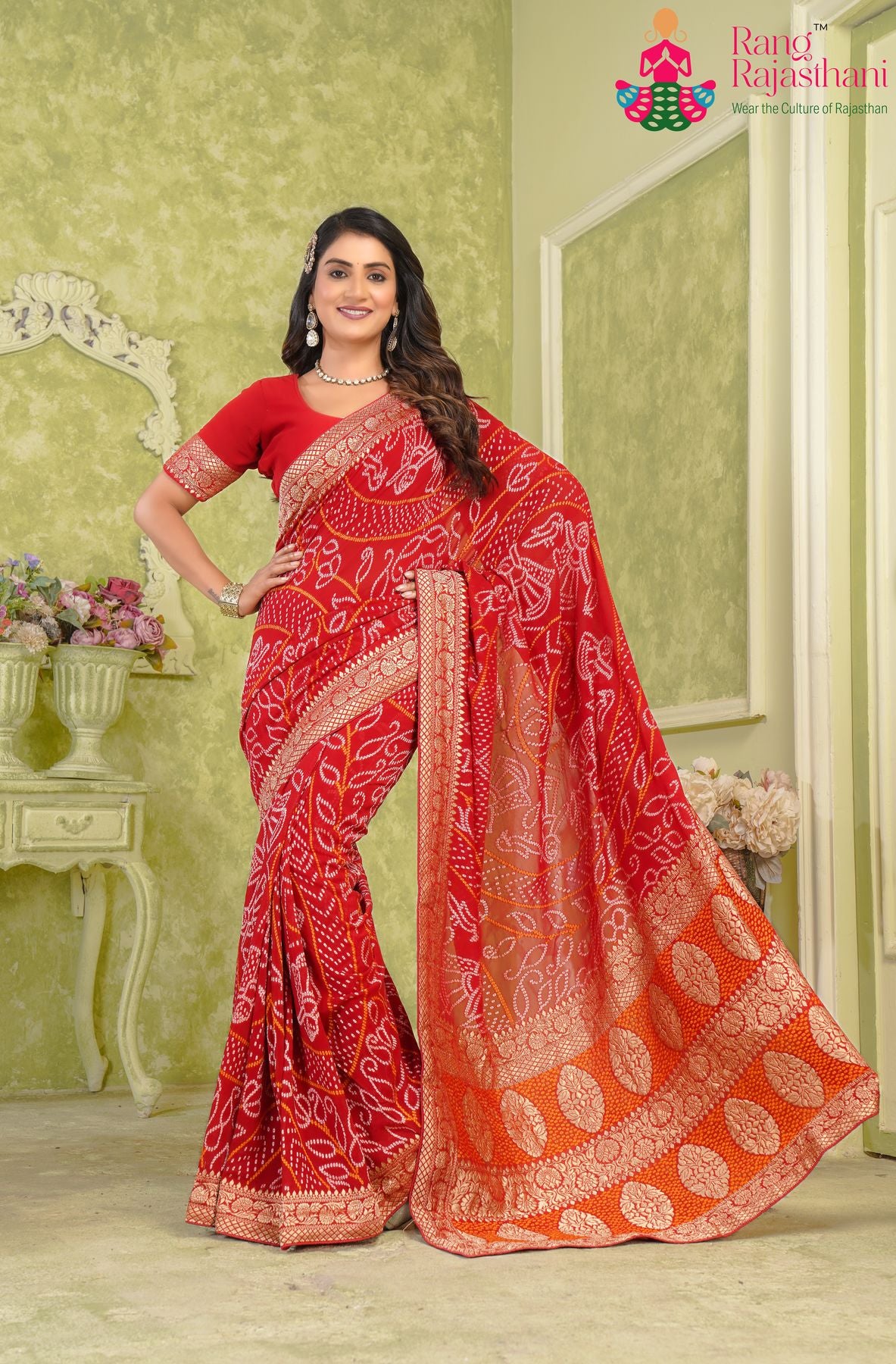 Red Bandhani saree | Rang Rajasthani saree