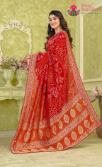 Red Georgette saree with Khaddi Work With Rich Pallu side drape view