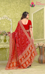 Red Georgette saree with Khaddi Work With Rich Pallu back view