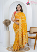 Yellow Pure Georgette Wedding saree with Khaddi Work from Rang Rajasthani