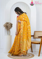 Yellow Pure Georgette saree with Khaddi Work side drape view