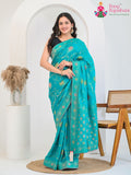 Firozi Pure Crape Chinon Rangoli Royale Saree : Indo-Royal Vibe