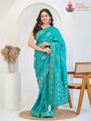 Firozi Pure Crape Chinon Rangoli Royale Saree : Indo-Royal Vibe