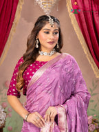 Lavender Pure Chinon saree with Sequence close up detailing