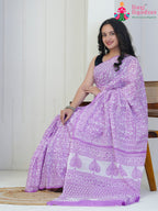 Lavender Cotton saree with Printed pleats view