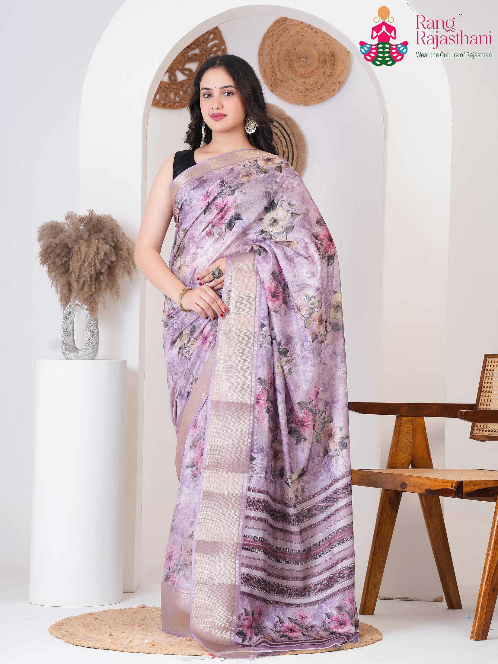 Lavender SyntheticSilk Party saree with Printed from Rang Rajasthani