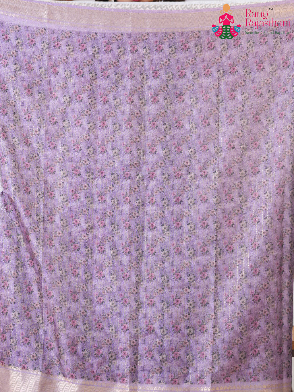 Lavender SyntheticSilk saree with Printed pleats view