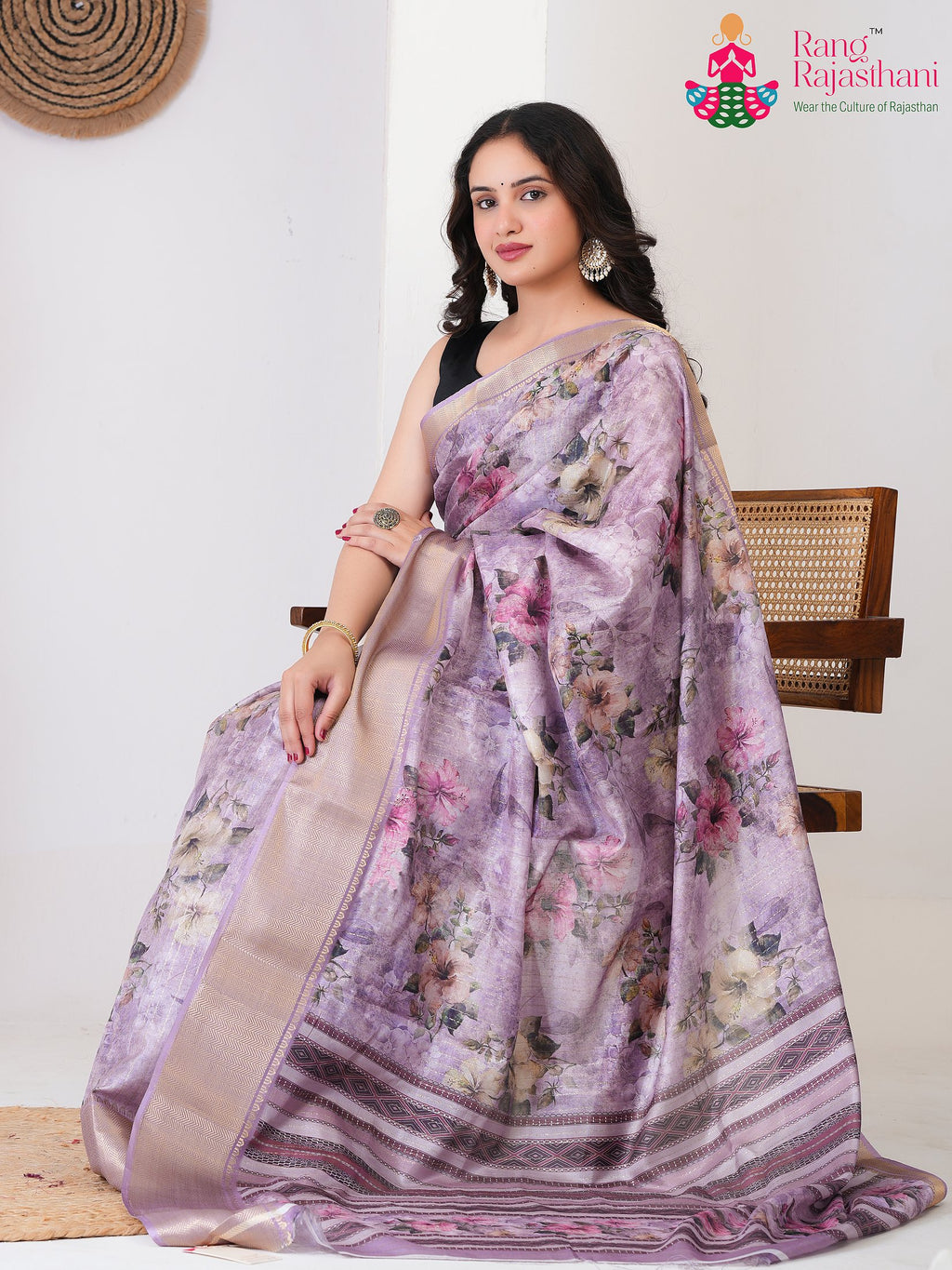 Lavender SyntheticSilk saree with Printed pallu detailing
