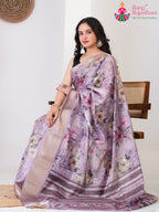 Lavender SyntheticSilk saree with Printed pallu detailing