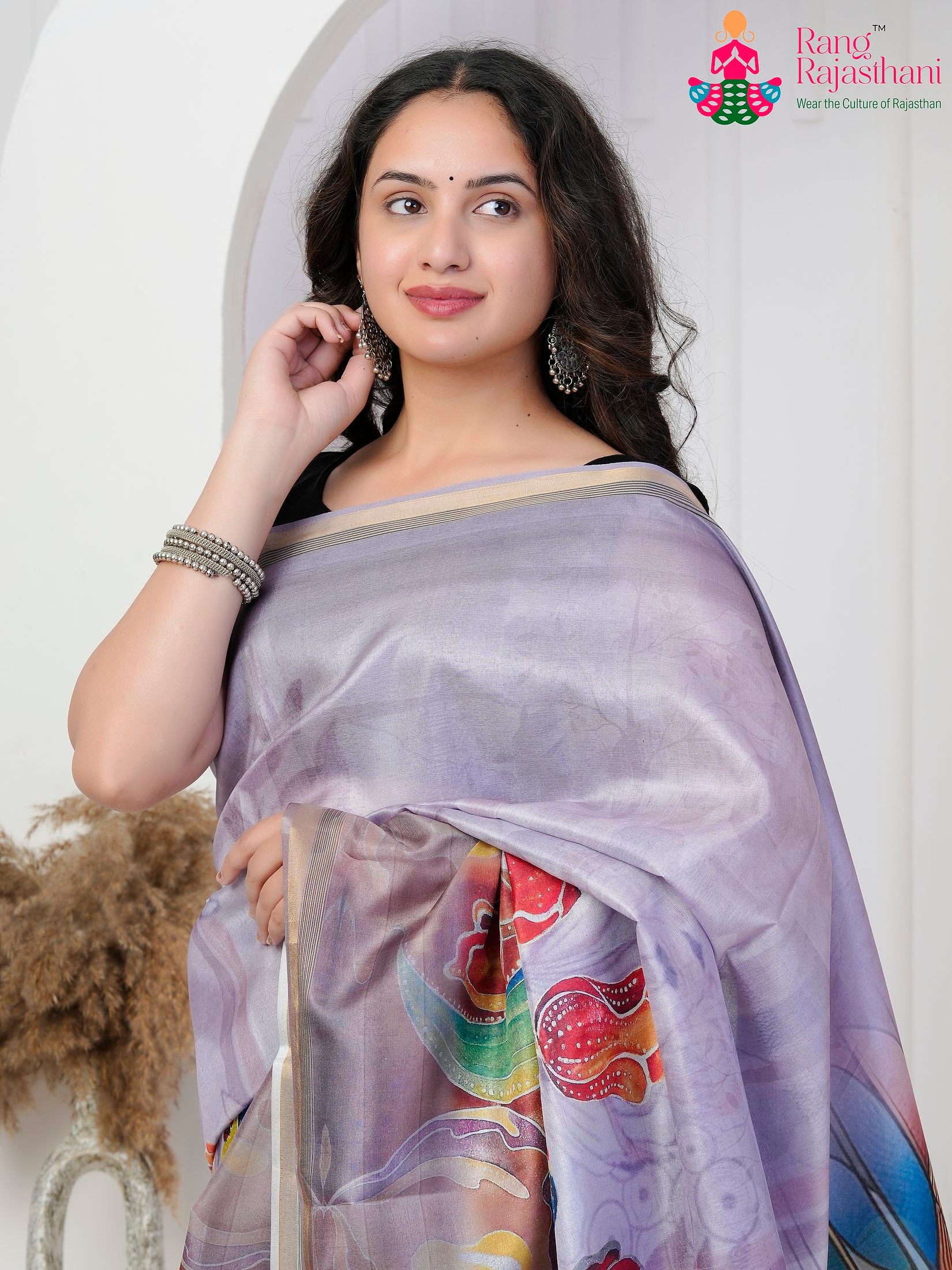 Lavender Imported saree with Printed close up detailing