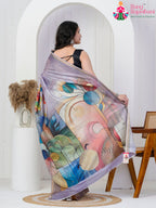 Lavender Imported saree with Printed back view