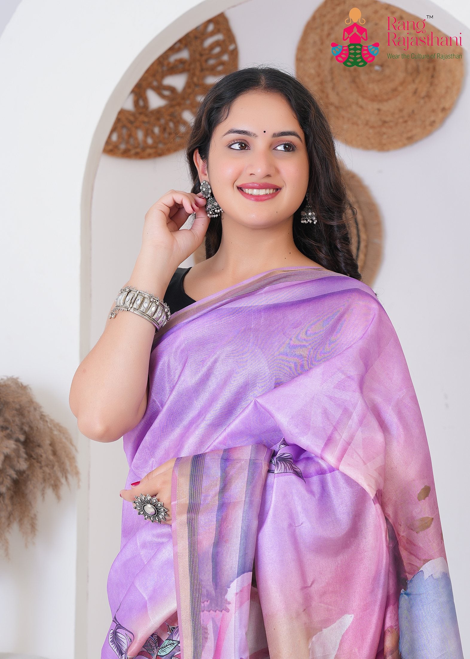 Lavender Imported saree with Printed close up detailing