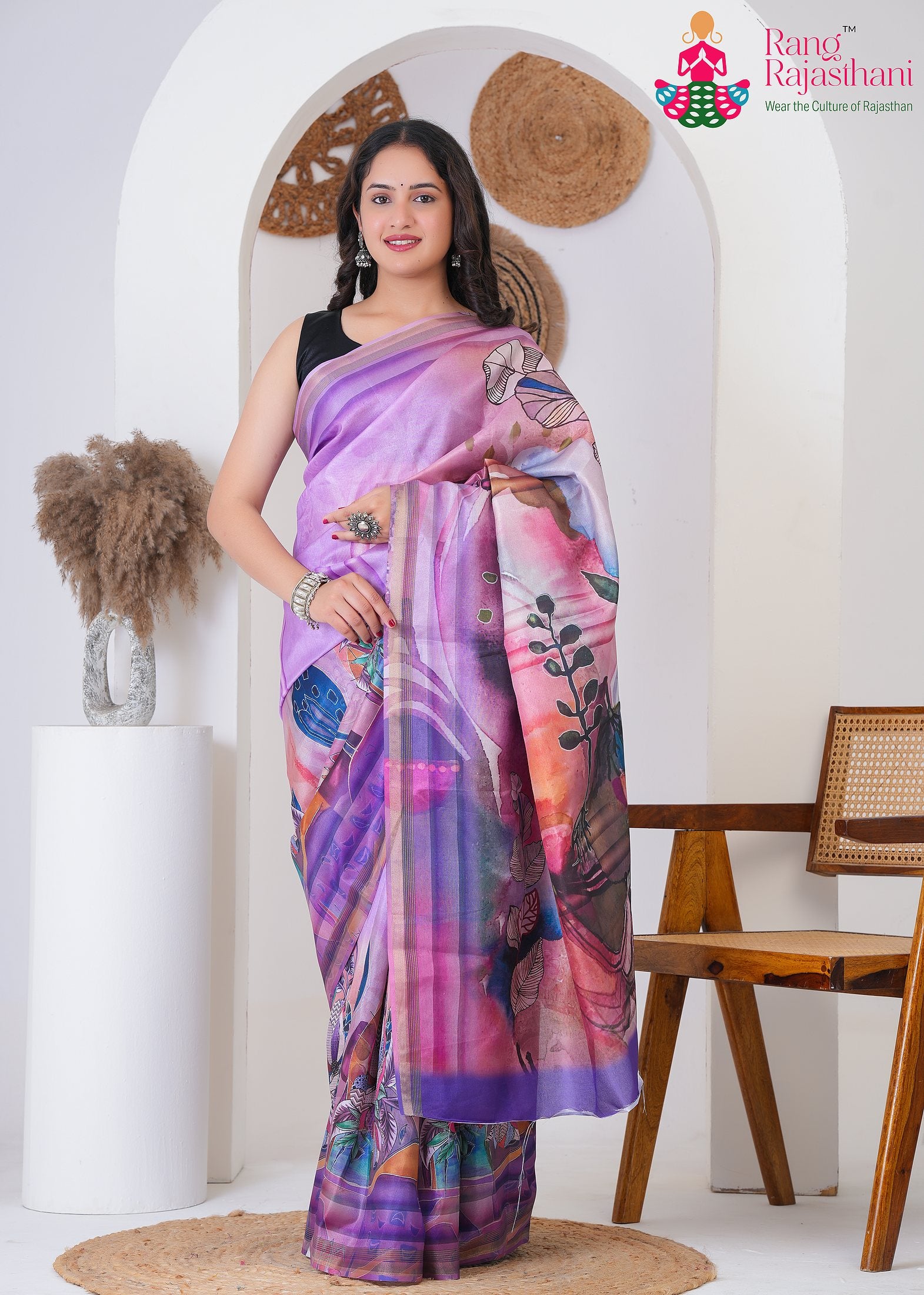 Lavender Imported Party saree with Printed from Rang Rajasthani
