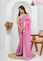 Lavender Pure Silk saree with Banarasi Zari Work Border and Jacquard side drape view