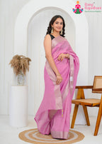 Lavender Pure Silk saree with Banarasi Zari Work Border and Jacquard pleats view