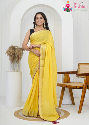 Yellow Chinnon Plain Saree for Haldi Ceremony | Premium Collection