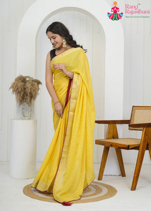 Yellow Chinnon Plain Saree for Haldi Ceremony | Premium Collection