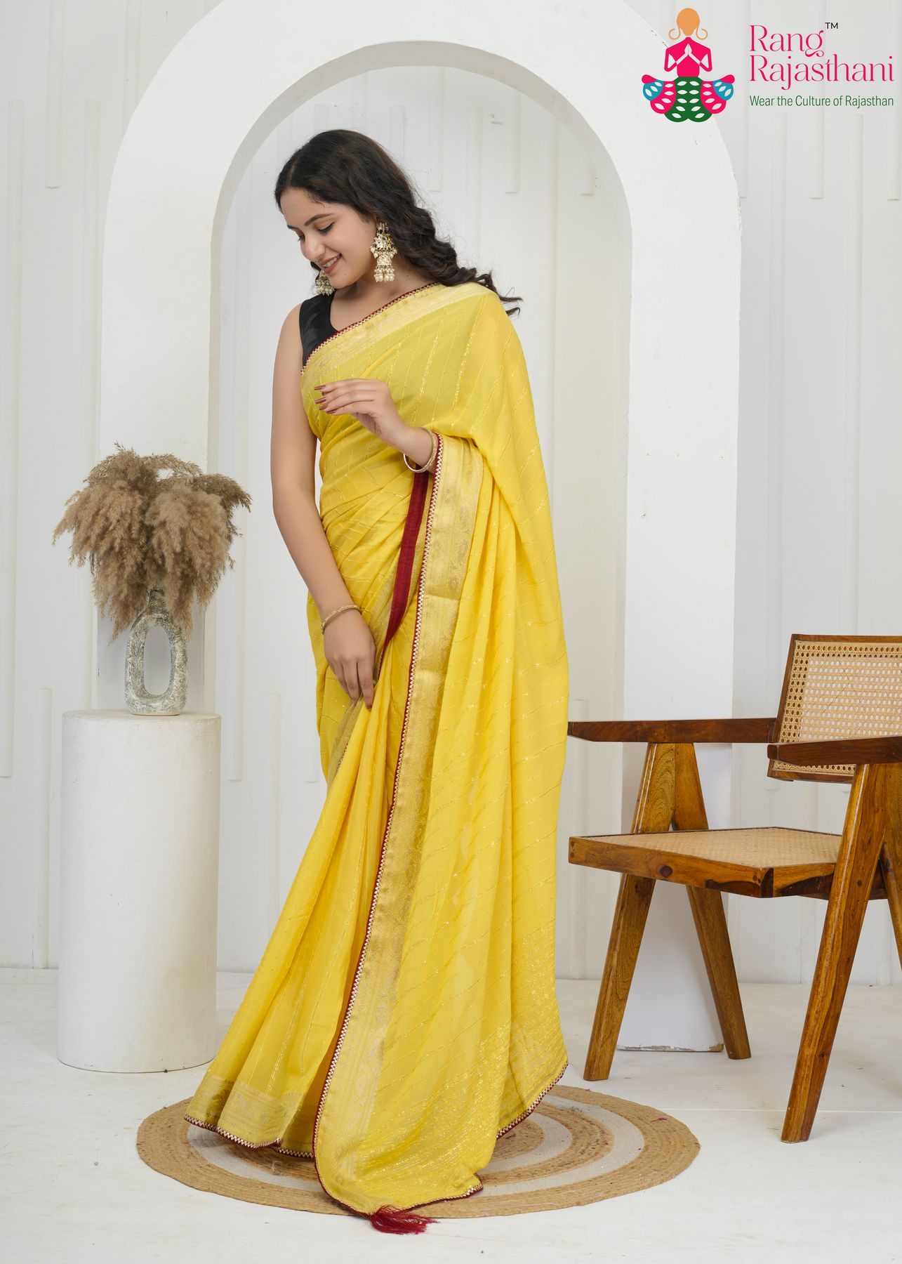 Pure Yellow Simple Saree - Party Ready