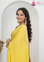 Lemon Chinon saree with Sequence back view