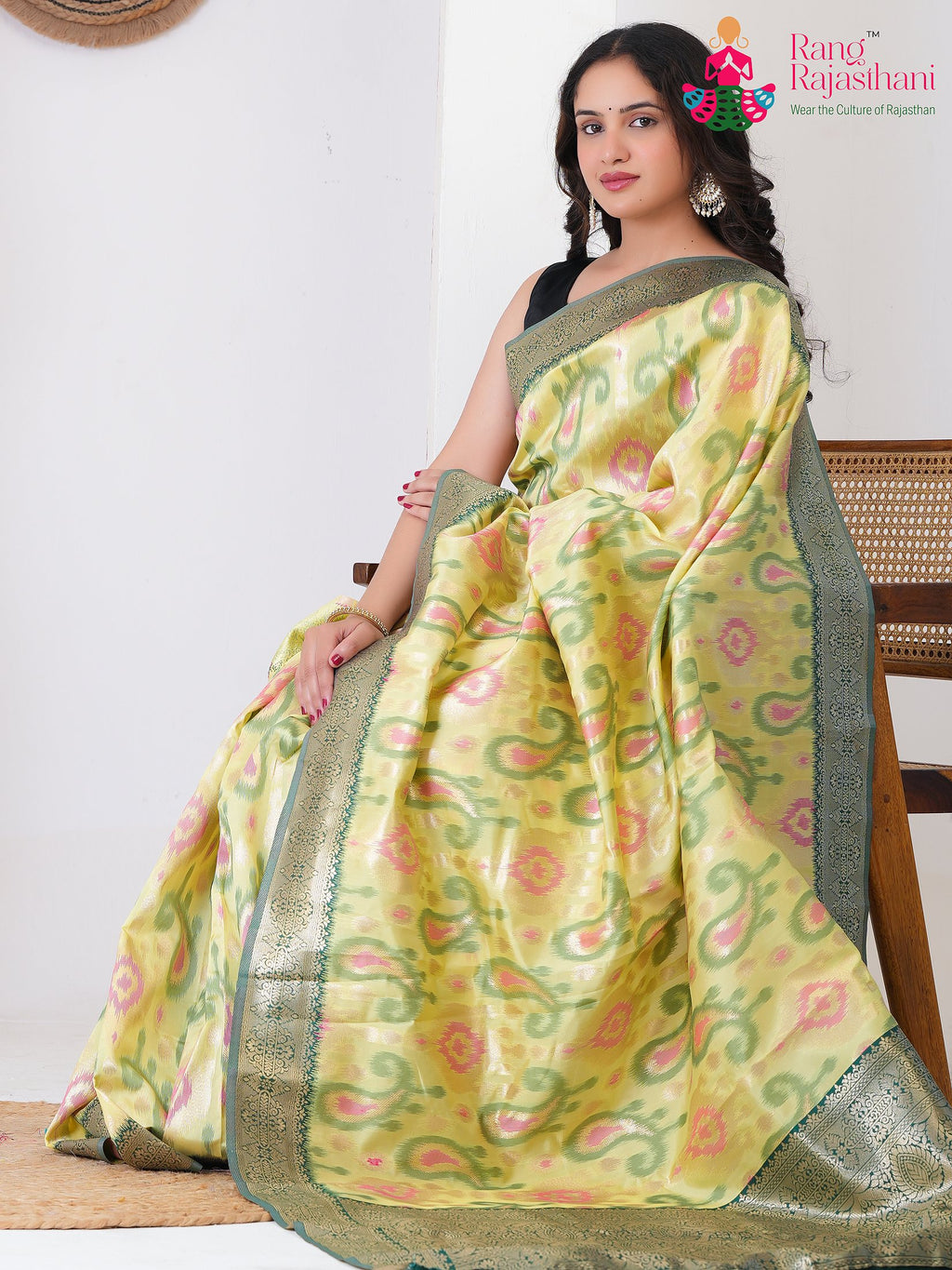 Yellow SyntheticSilk saree with BanarasiZari pallu detailing