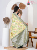 Yellow SyntheticSilk saree with BanarasiZari back view