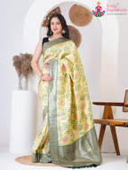 Yellow SyntheticSilk Party saree with BanarasiZari from Rang Rajasthani