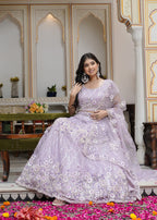 Levender Net saree with Sequence side drape view