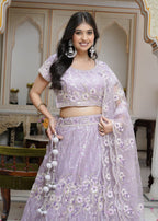 Levender Net saree with Sequence close up detailing