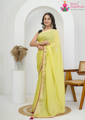Yellow Chinnon Plain Saree for Sangeet Night | Premium Edit