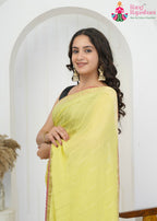 Lemon Chinon saree with Sequence side drape view