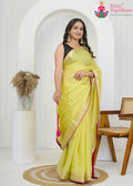 Yellow Chinnon Plain Saree for Sangeet Night | Premium Edit