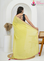 Lemon Chinon saree with Sequence close up detailing